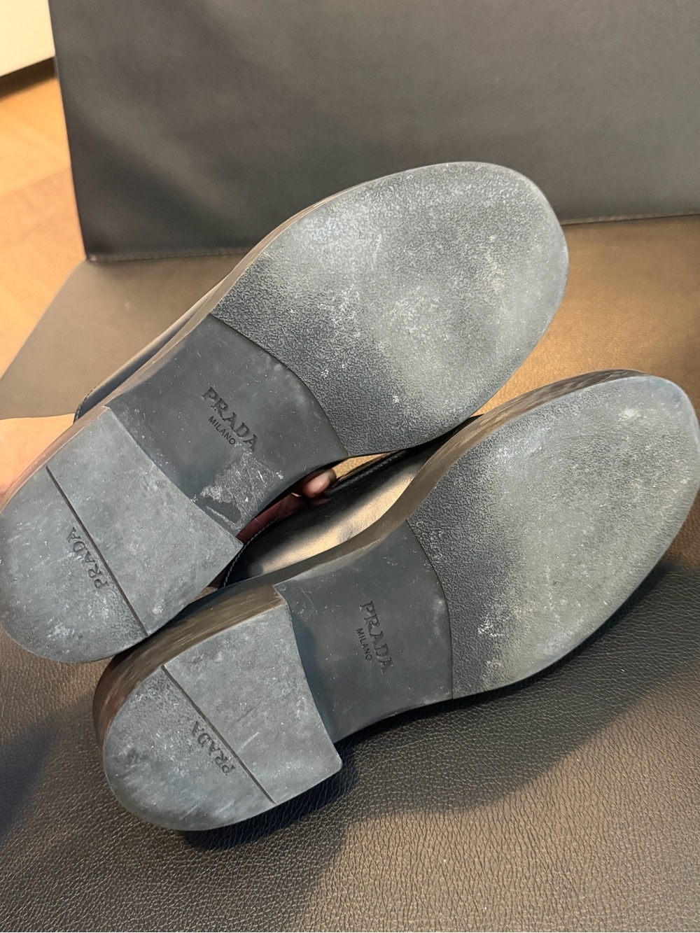 Prada Black Leather Slip-On Loafer Mules with Triangle Logo Plaque - Picture 5 of 6